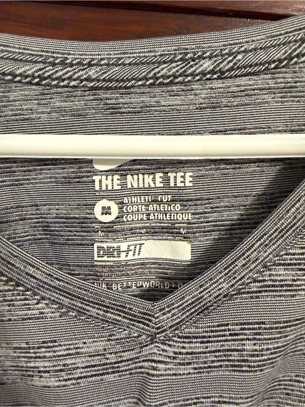 Nike Women’s Gray Striped V-Neck Short Sleeve Tee